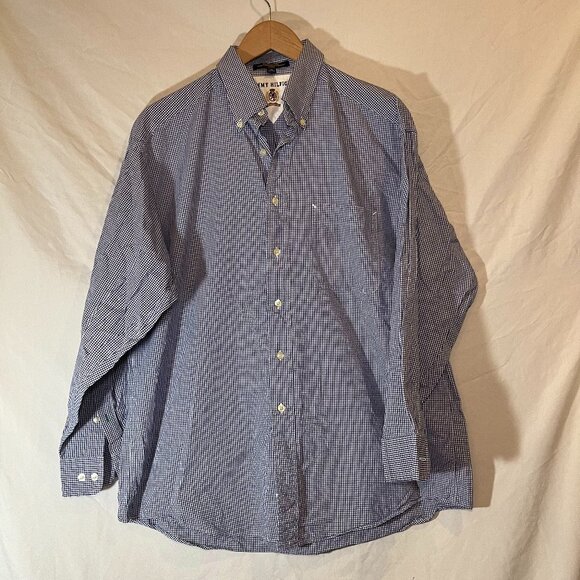 Vintage Tommy Hilfiger Shirt Mens 16 32-33 Blue Checkered Button Up Long Sleeve - Picture 1 of 6